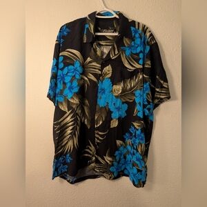 Floral Hawaiian Shirt with Blue and Green Leaves